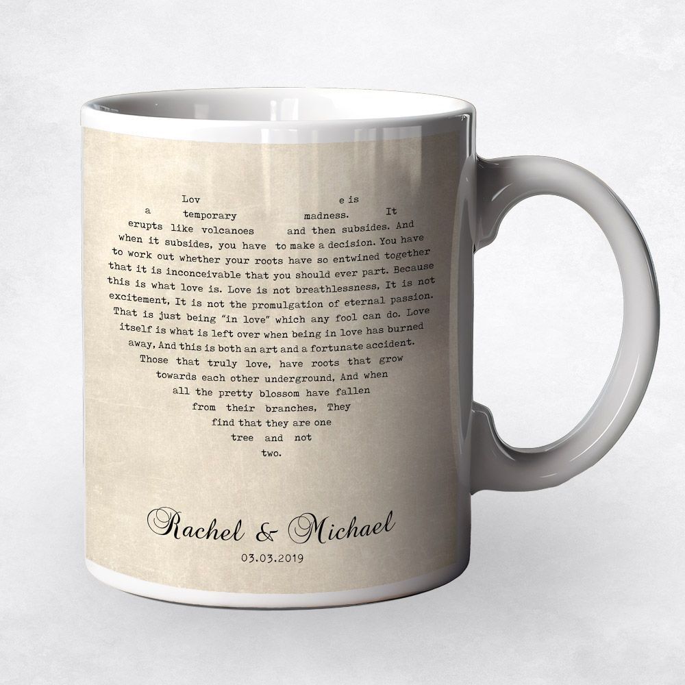 Heart Shape Song Lyrics 1st Anniversary Coffee Mug Gift for Couple M-1783
