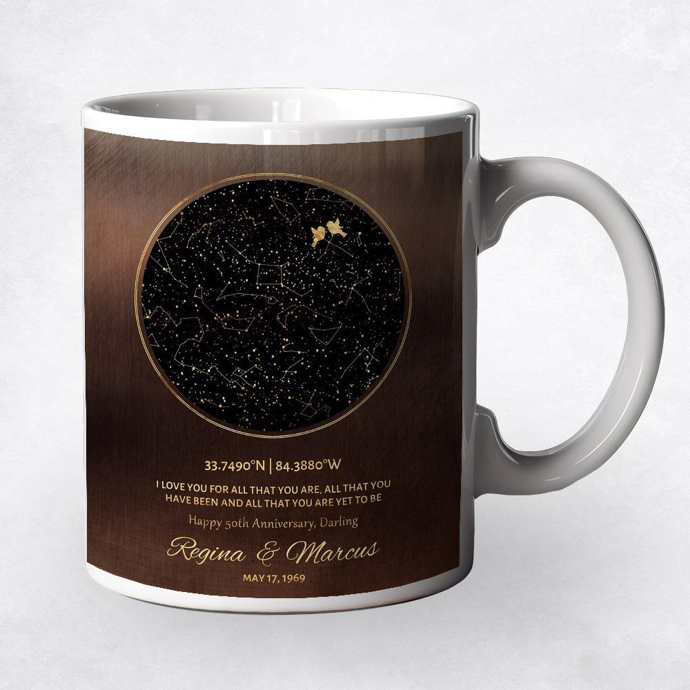 Bronze Star Map 50th Anniversary Coffee Mug Gift for Couple M-1746