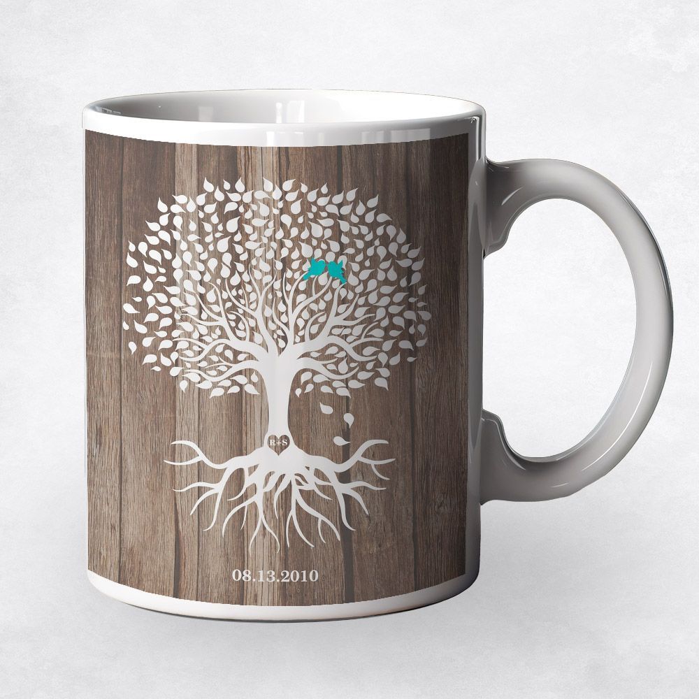 Wood Tree with Roots 5th Anniversary Coffee Mug Gift for Couple M-1726