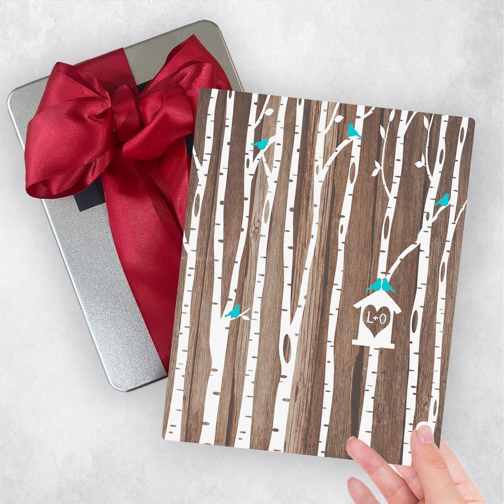 Wood Birch Trees 5th Anniversary Gift Delivery Box Gift for Couple TOY-1729