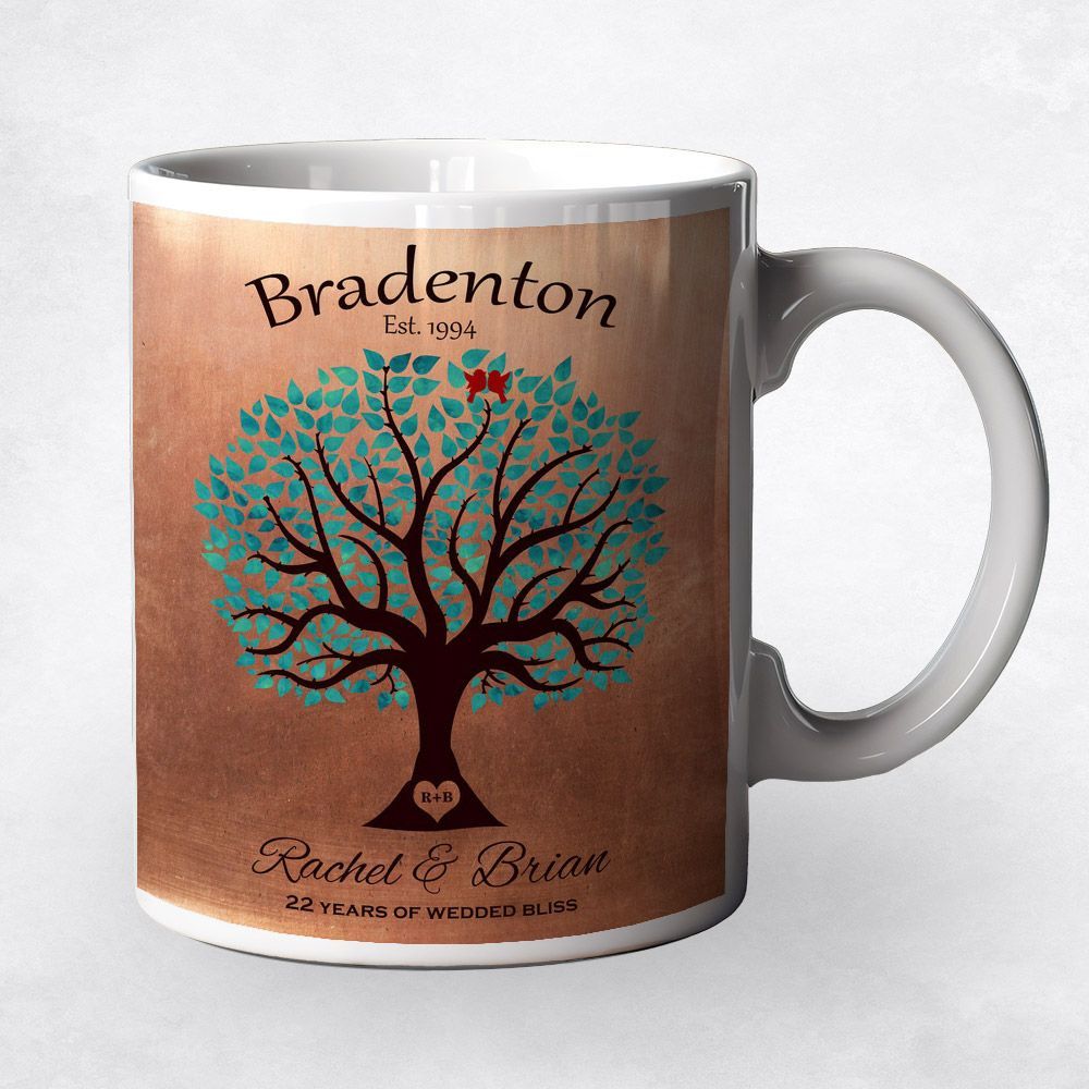 Copper Turquoise Tree 7th Anniversary Coffee Mug Gift for Couple M-1385