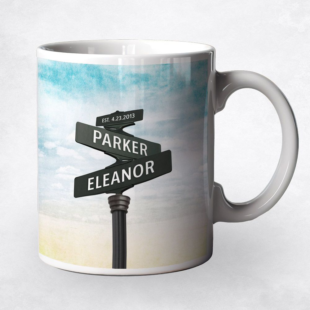 Crossroads Signpost 1st Anniversary Coffee Mug Gift for Couple M-1932