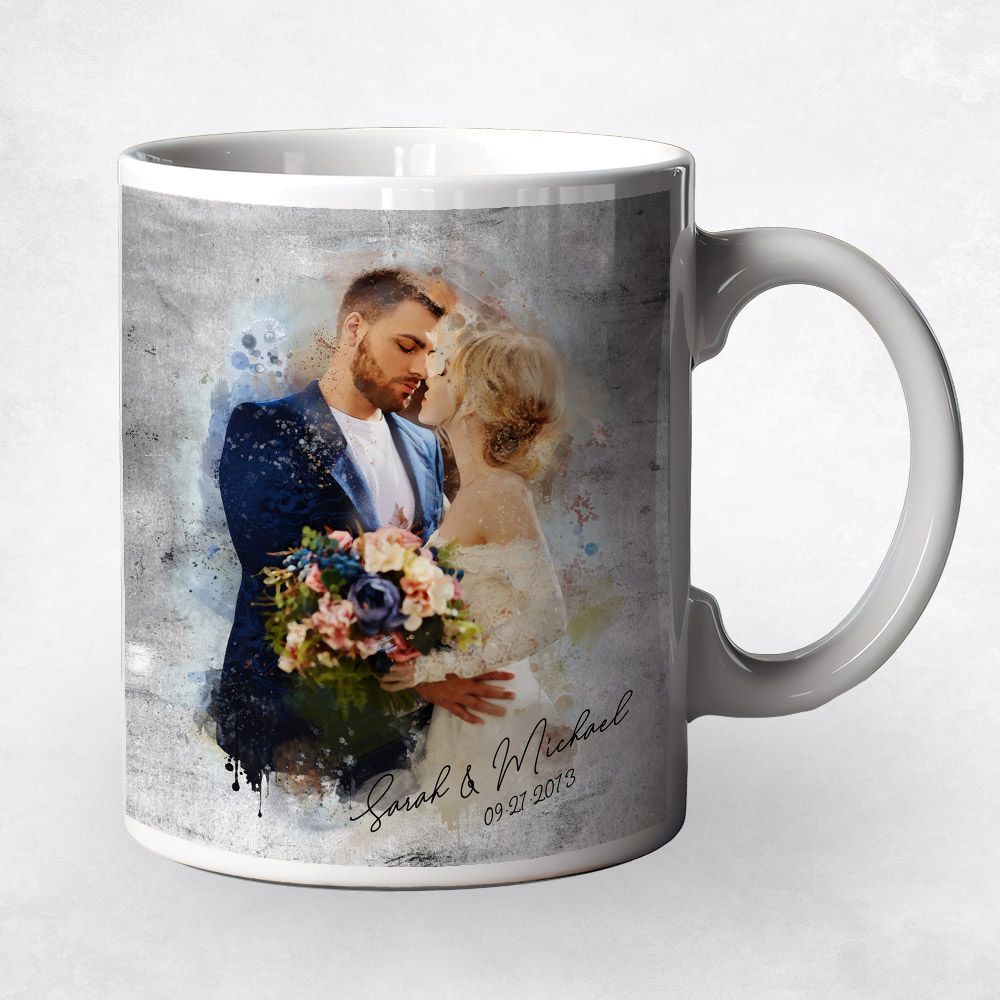 Tin Watercolor Portrait 10th Anniversary Coffee Mug Gift for Couple M-1846