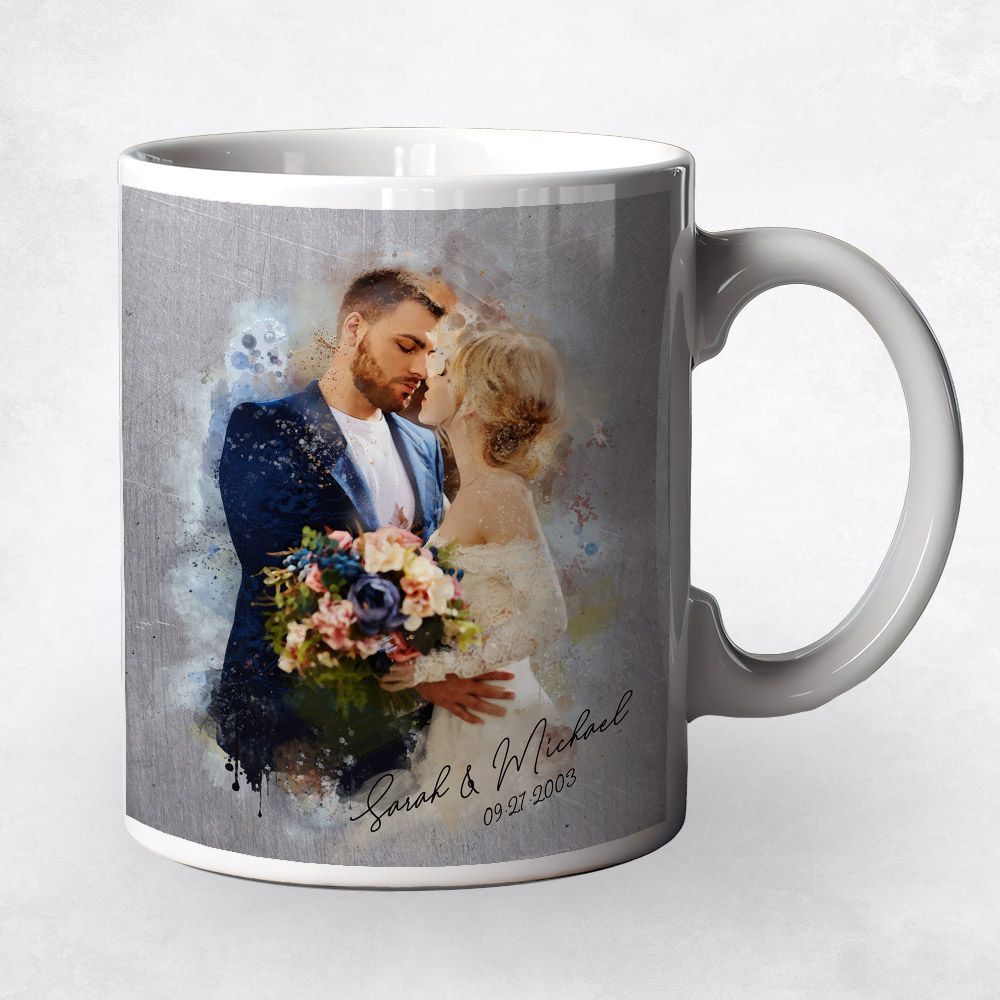 Tin Watercolor Portrait 10th Anniversary Coffee Mug Gift for Couple M-1836