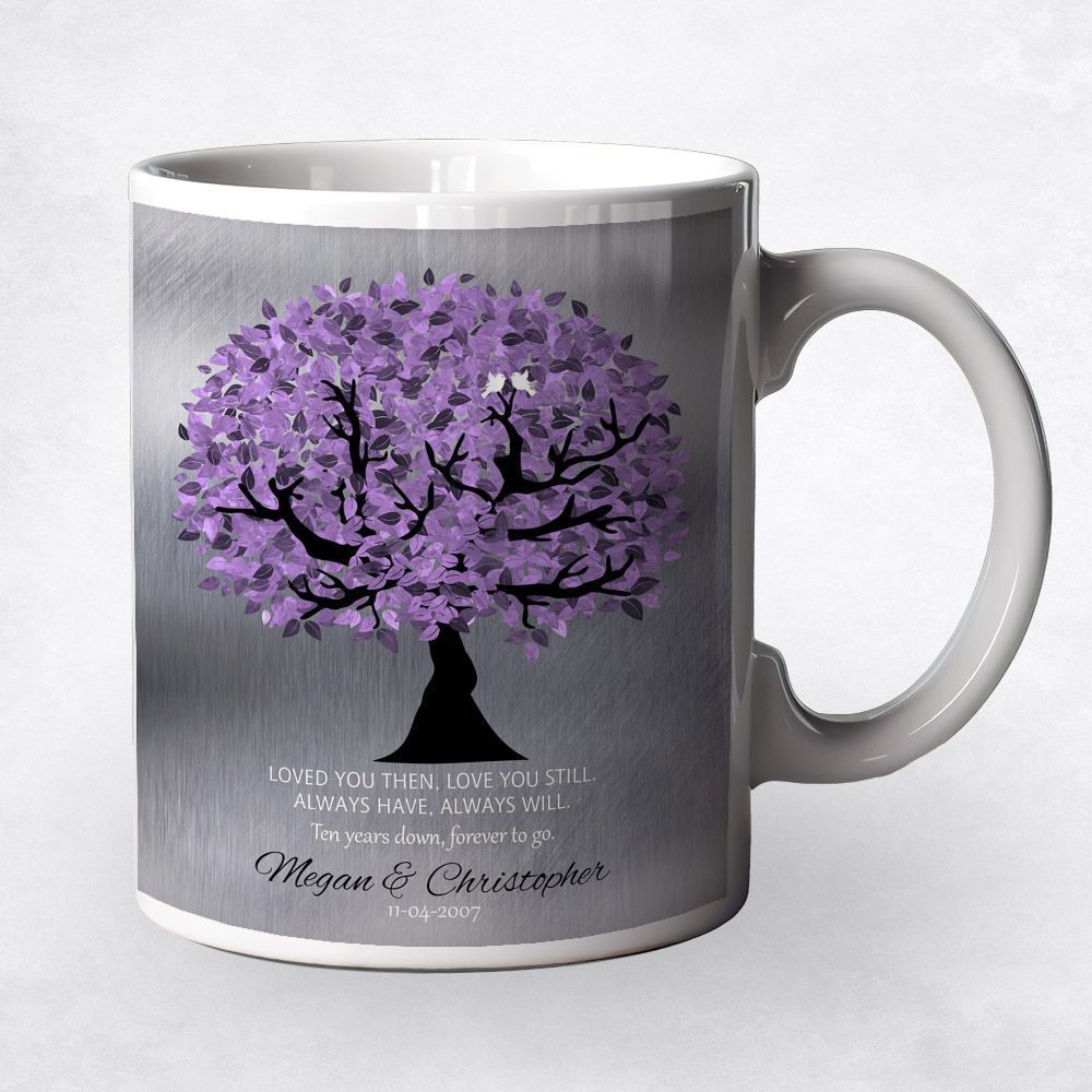 Tin Purple Tree 10th Anniversary Coffee Mug Gift for Couple M-1480