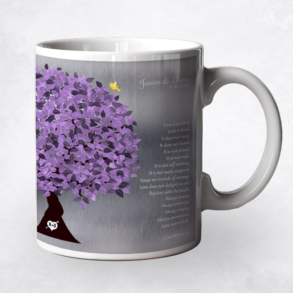 Tin Half Purple Tree 10th Anniversary Coffee Mug Gift for Couple M-1474