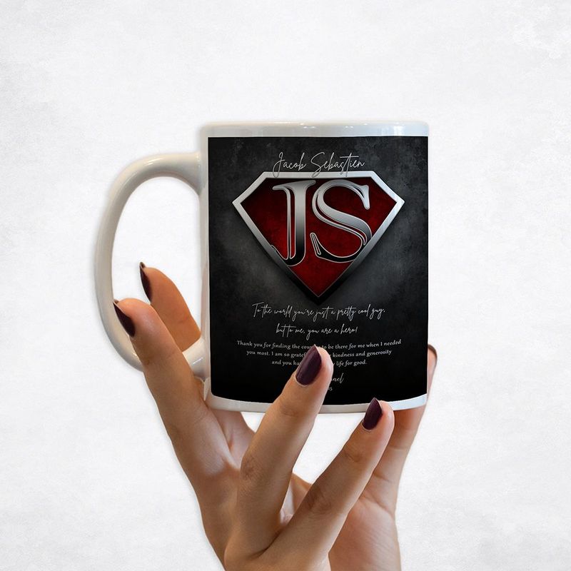 #1 Best Seller - Super Hero Initials in Shield Gratitude Coffee Mug Gift for Hero M-2145