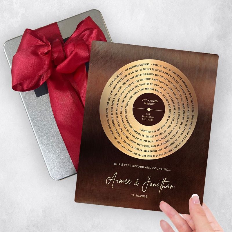 #1 Best Seller - Bronze Our Song Lyrics Record Label 8th Anniversary Gift Delivery Box Gift for Couple TOY-1588