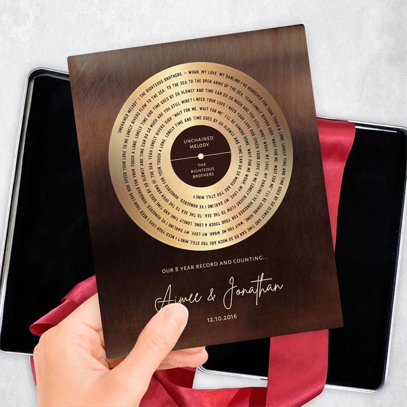 #1 Best Seller - Bronze Our Song Lyrics Record Label 8th Anniversary Gift Delivery Box Gift for Couple TOY-1588