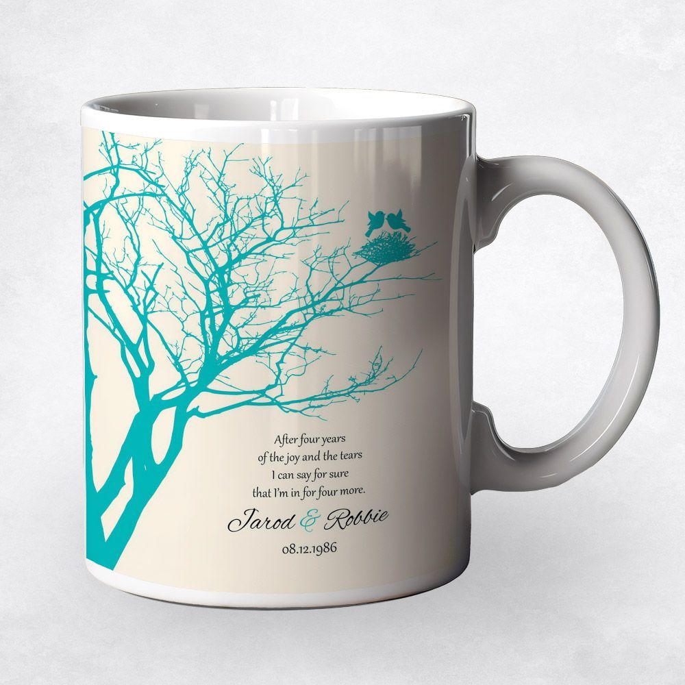 Branchy Tree with Nest 4th Anniversary Coffee Mug Gift for Couple M-1367
