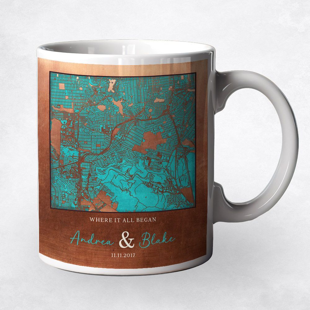 #1 Best Seller - Copper City Map 7th Anniversary Coffee Mug Gift for Couple M-1584