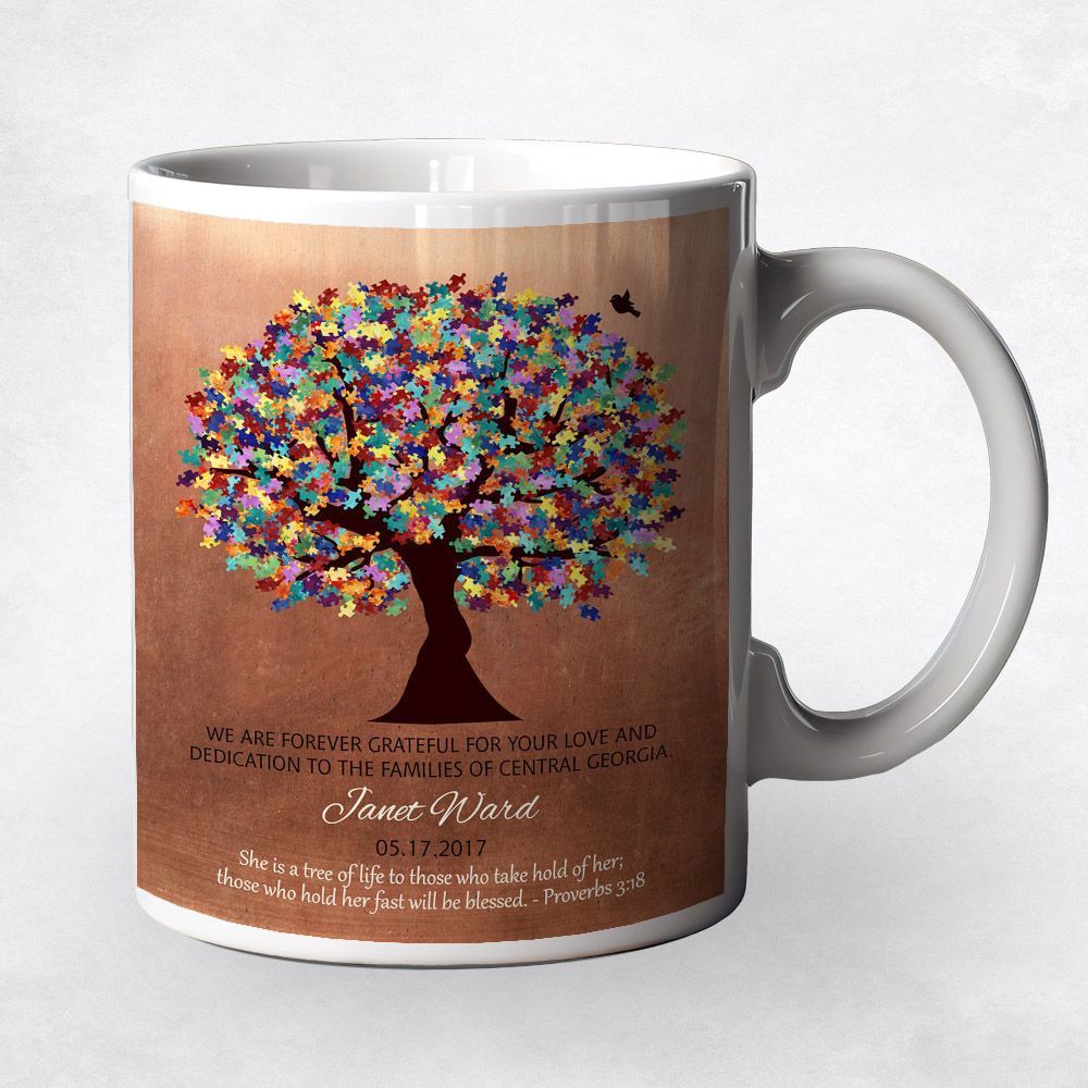 Copper Autism Puzzle Leaf Tree Teacher Appreciation Coffee Mug Gift for Educator M-1497