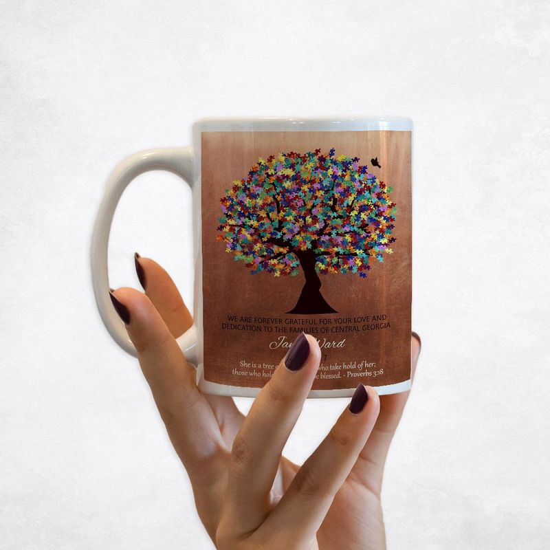 Copper Autism Puzzle Leaf Tree Teacher Appreciation Coffee Mug Gift for Educator M-1497