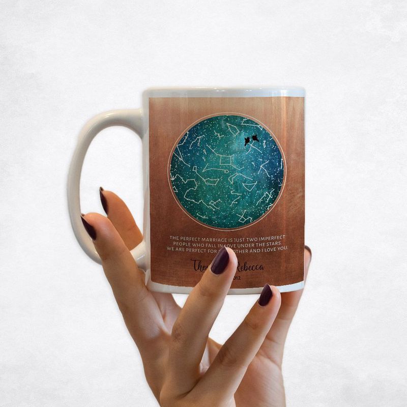 #1 Best Seller - Copper Star Map 7th Anniversary Coffee Mug Gift for Couple M-1759