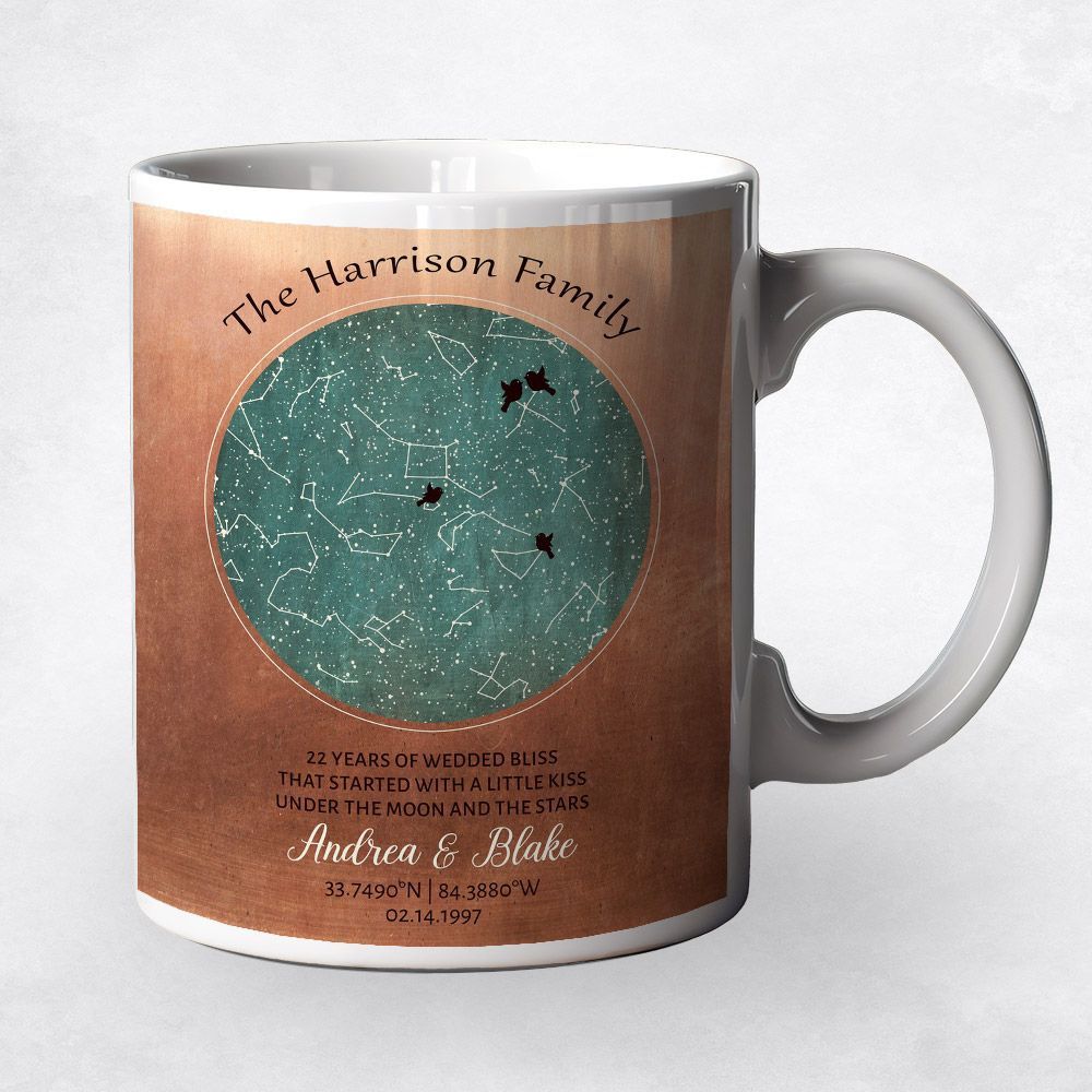 Copper Star Map 22nd Anniversary Coffee Mug Gift for Couple M-1749