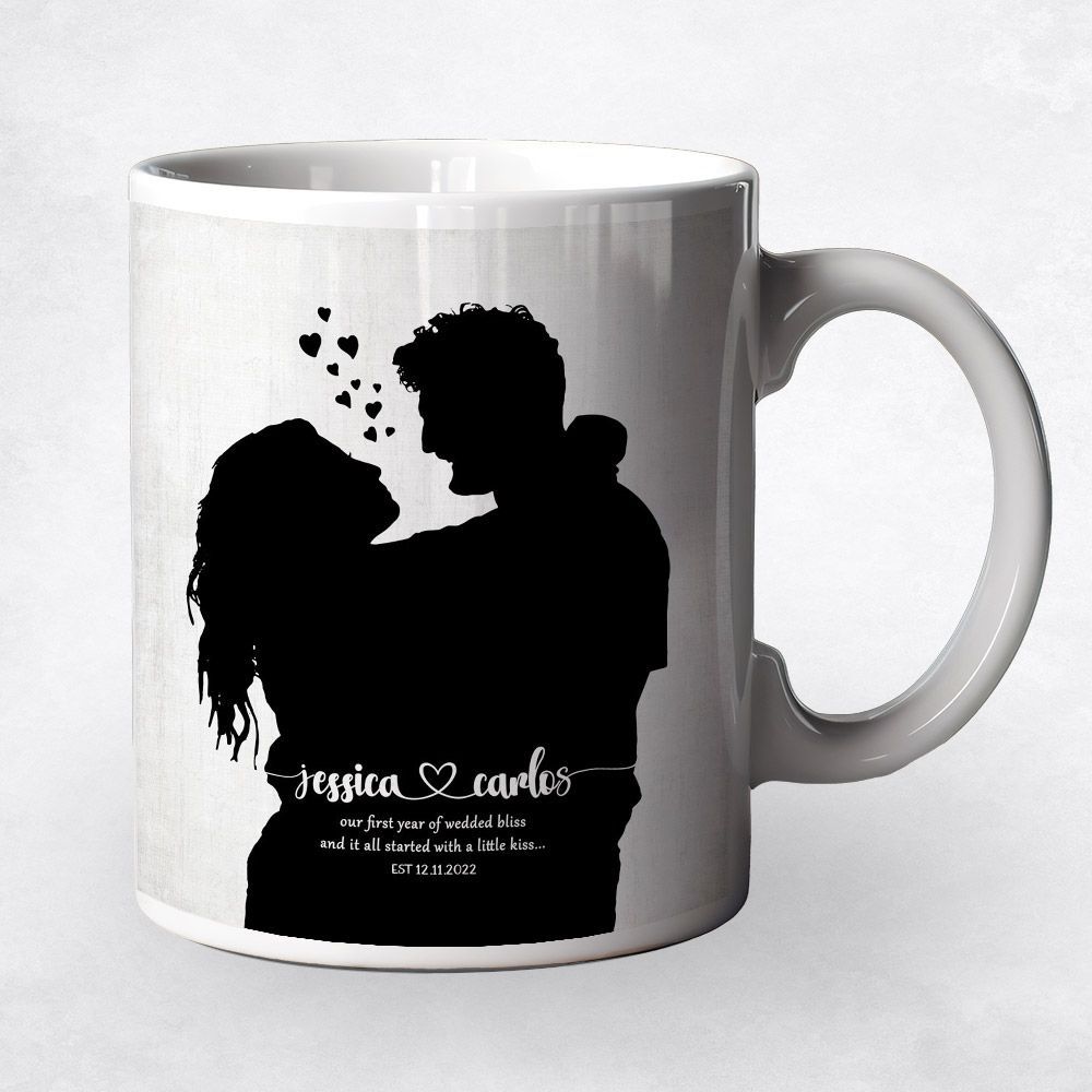 Paper Couple Silhouette 1st Anniversary Coffee Mug Gift for Couple M-1859