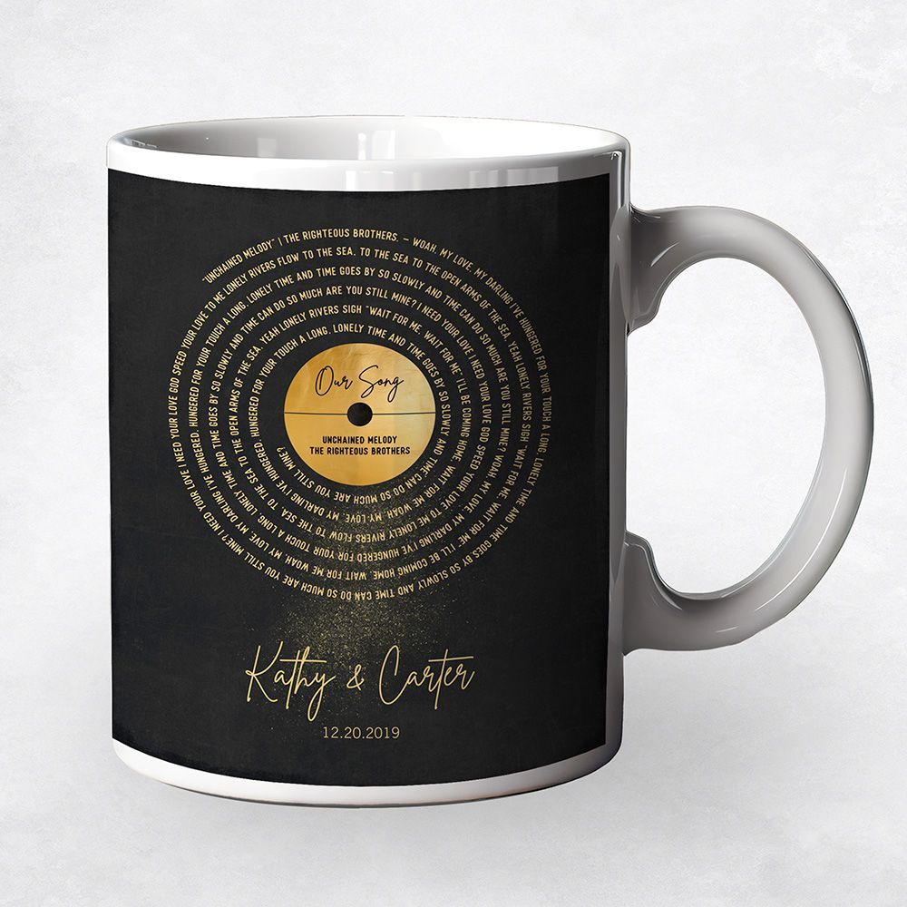 Gold Our Song Gold Record Lable Spiral 50th Anniversary Coffee Mug Gift for Couple M-2118