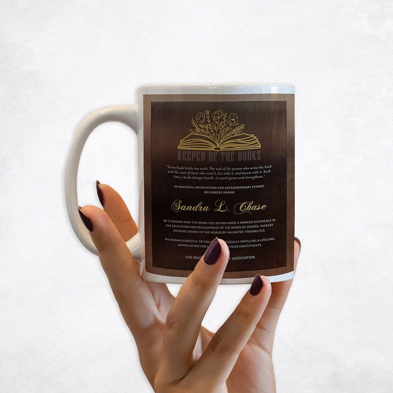 Bronze Open Book with Flowers Recognition Coffee Mug Gift for Librarian M-2105