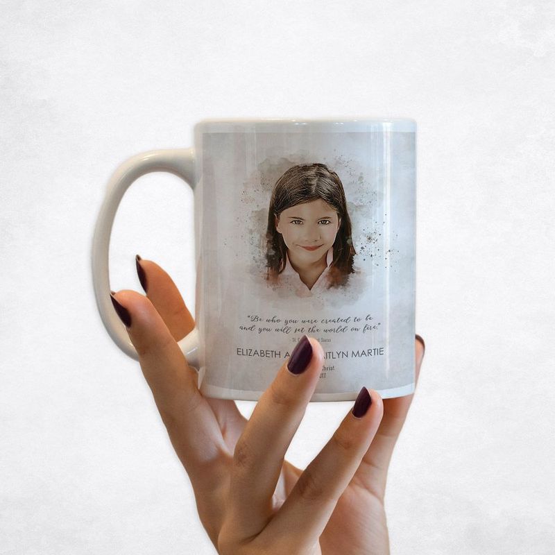Cotton Watercolor Portrait Faith Milestone Coffee Mug Gift for Child M-1851