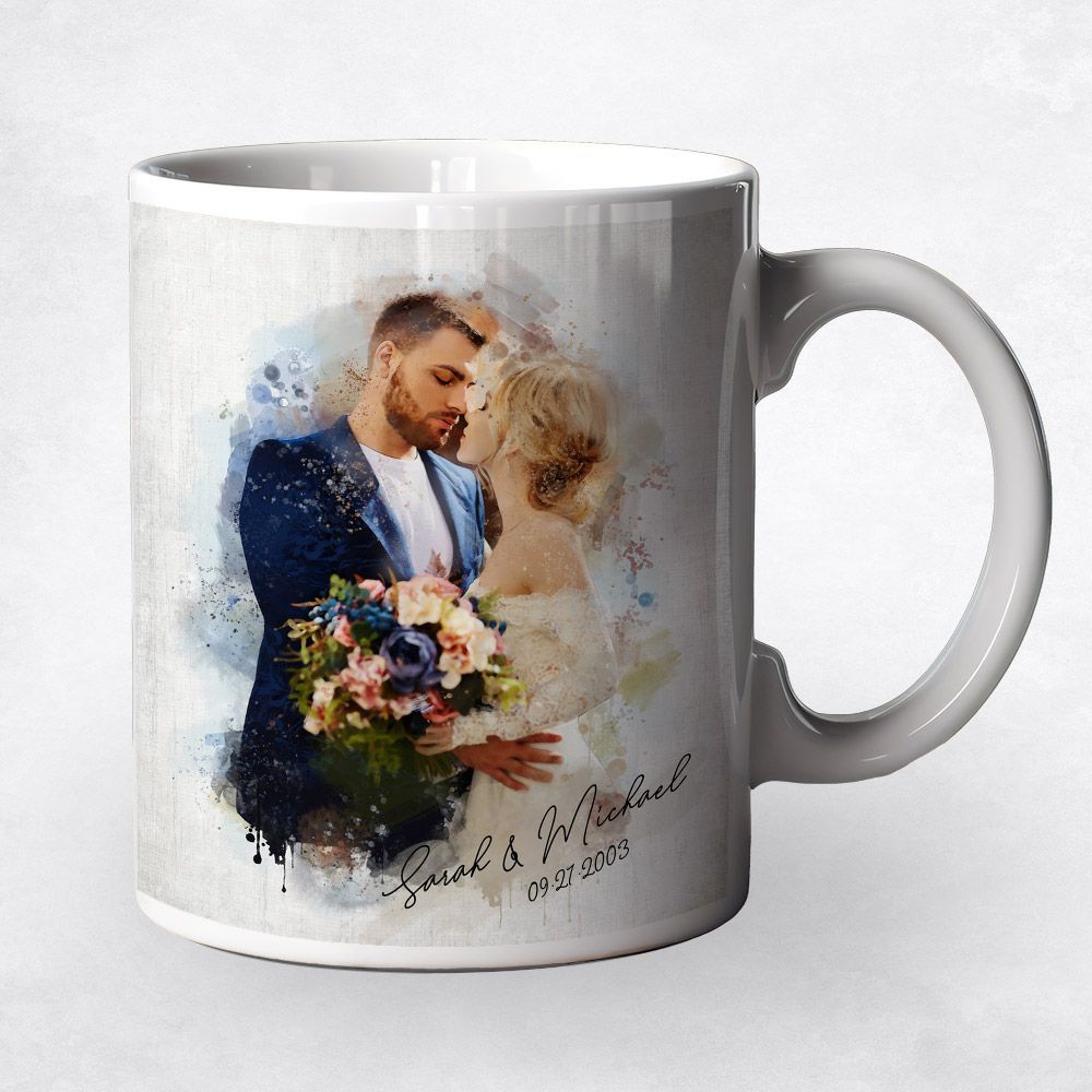 Watercolor Portrait 1st Anniversary Coffee Mug Gift for Couple M-1843