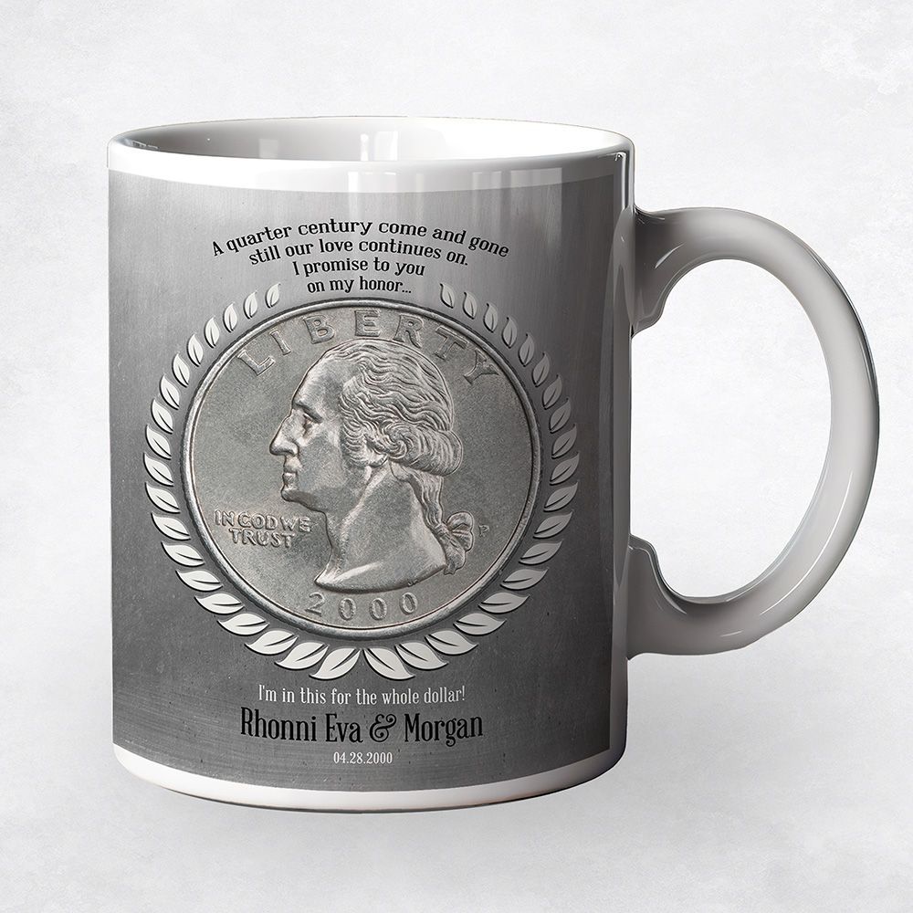 Tin Quarter of a Century Coin 25th Anniversary Coffee Mug Gift for Family M-2142