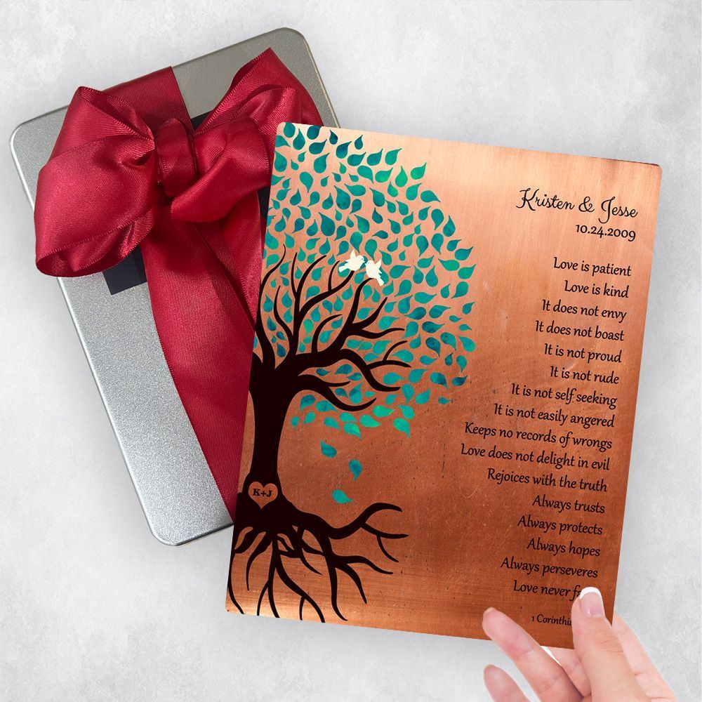 #1 Best Seller - Copper Half Turquoise Tree 7th Anniversary Gift Delivery Box Gift for Couple TOY-1410