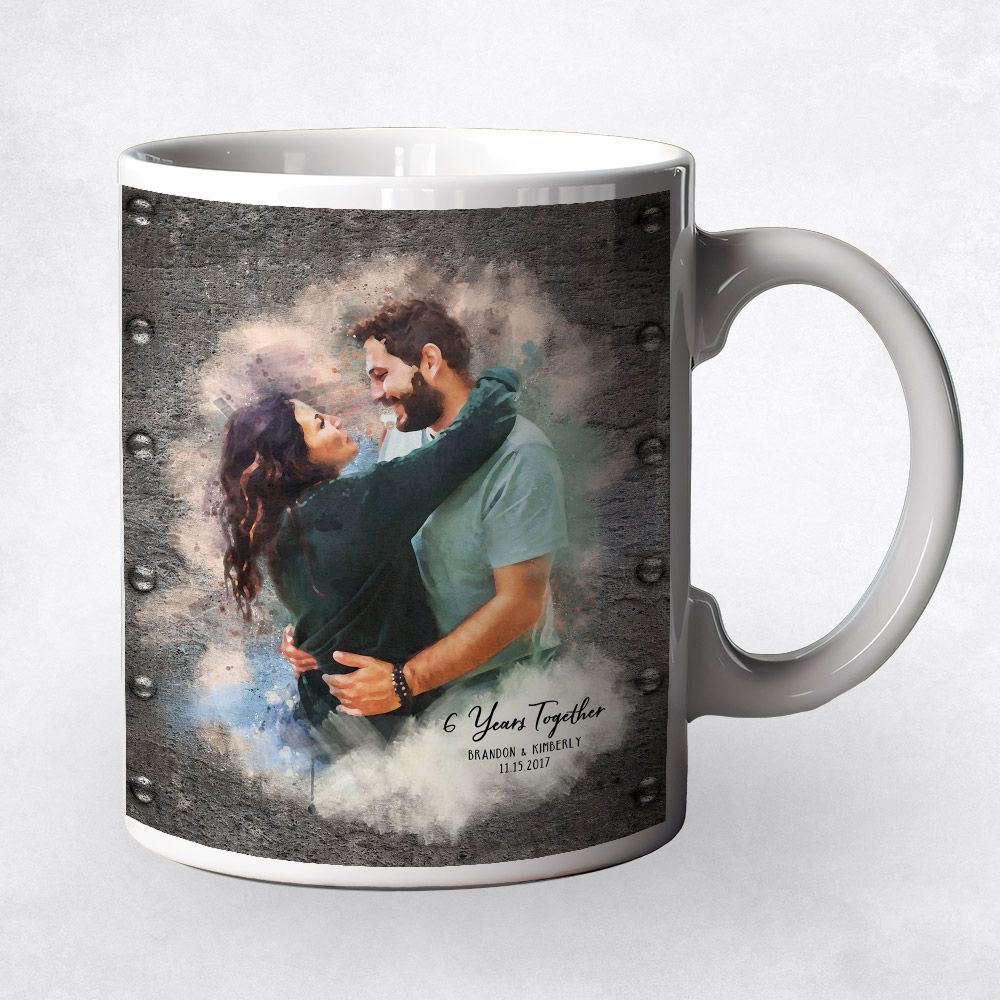 Iron Watercolor Portrait 6th Anniversary Coffee Mug Gift for Couple M-1841