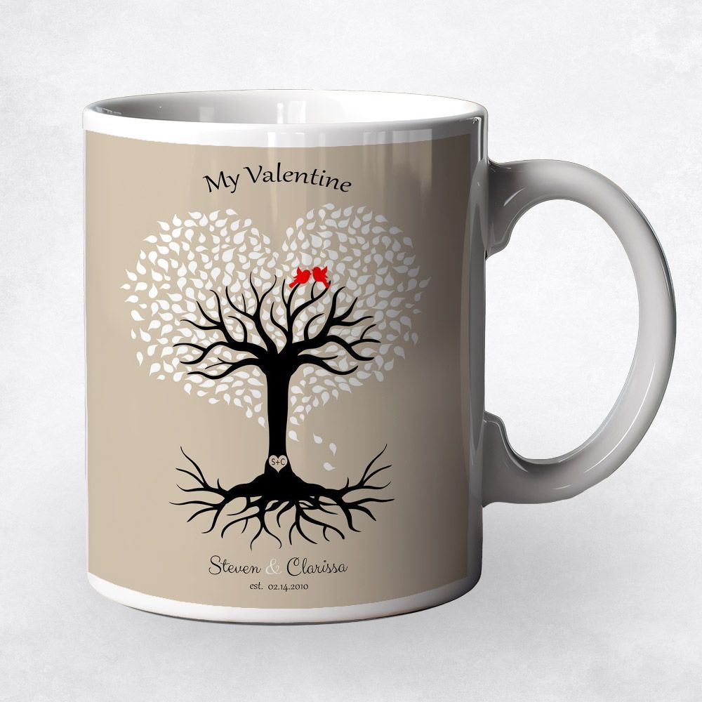 Heart Shape Tree Anniversary Ceramic Coffee Mug Gift For Couple M-1816
