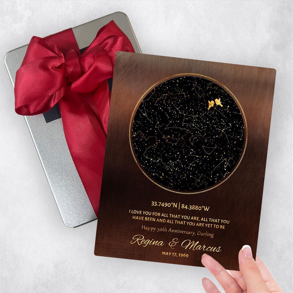 Bronze Star Map 50th Anniversary Gift Delivery Box Gift for Couple TOY-1746