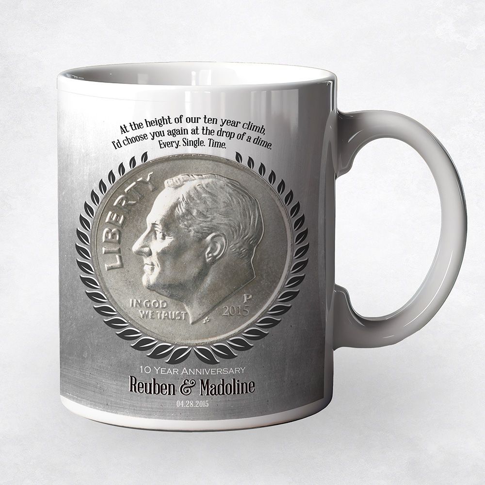 #1 Best Seller - Tin Dime Coin I Choose You 10 Year Anniversary Coffee Mug Gift for Couple M-2140