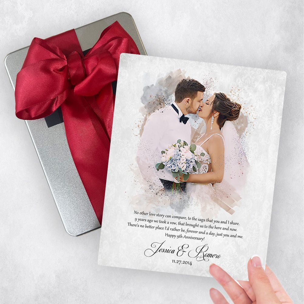 Cotton Watercolor Portrait 9th Anniversary Gift Delivery Box Gift for Couple TOY-1853