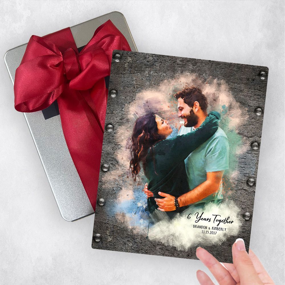 Iron Watercolor Portrait 6th Anniversary Gift Delivery Box Gift for Couple TOY-1841
