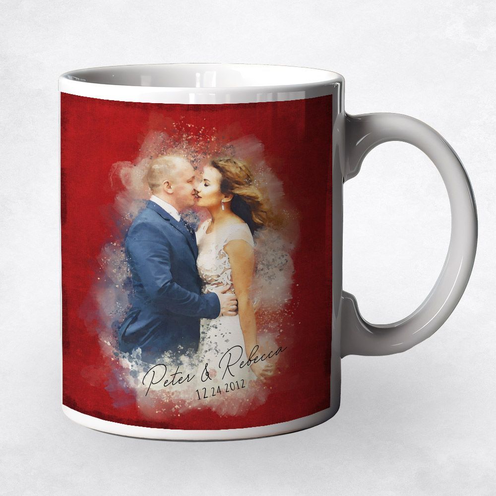Red Tin Watercolor Portrait 40th Anniversary Coffee Mug Gift for Couple M-1842
