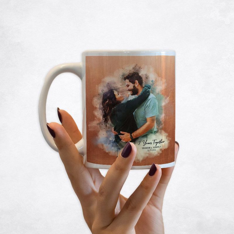 #1 Best Seller - Copper Watercolor Portrait 7th Anniversary Coffee Mug Gift for Couple M-1837