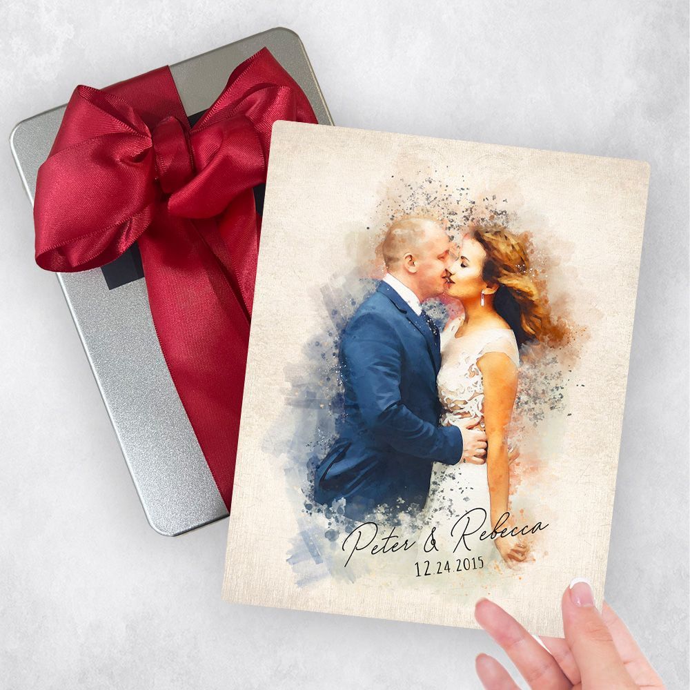 Cotton Watercolor Portrait 2nd Anniversary Gift Delivery Box Gift for Couple TOY-1849