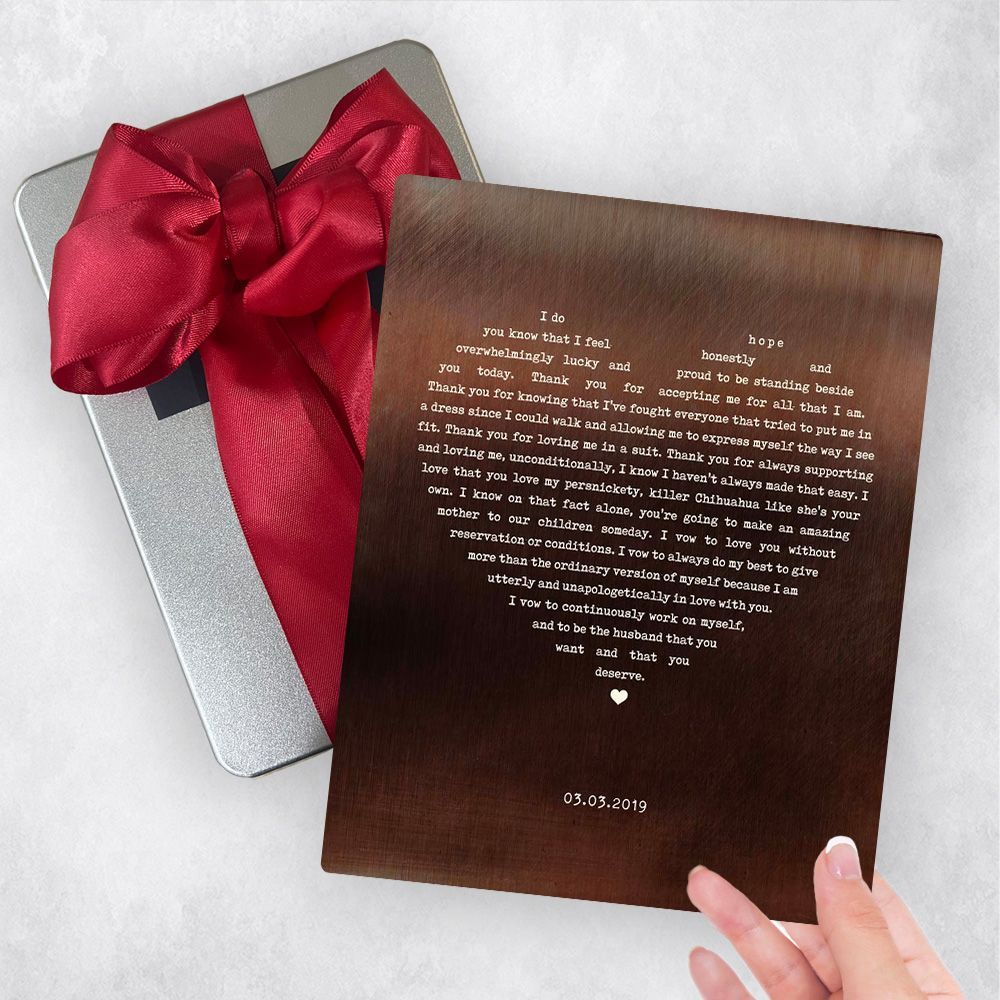 Bronze Heart Shape Song Lyrics 8th Anniversary Gift Delivery Box Gift for Couple TOY-1788