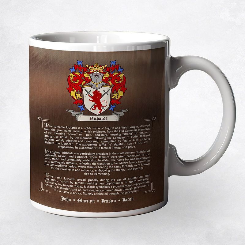 Bronze Family Coat of Arms History of Surname Birthday Coffee Mug Gift for Family M-2120