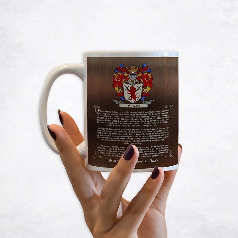 Bronze Family Coat of Arms History of Surname Birthday Coffee Mug Gift for Family M-2120