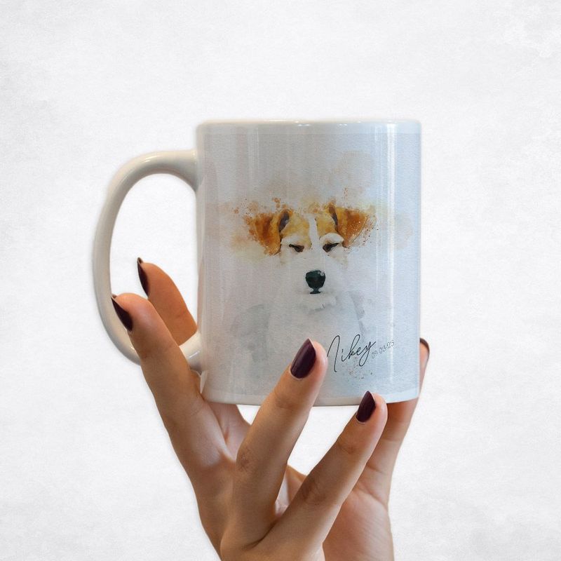 Cotton Watercolor Portrait pet Anniversary Coffee Mug Gift for Pet Owner M-1840