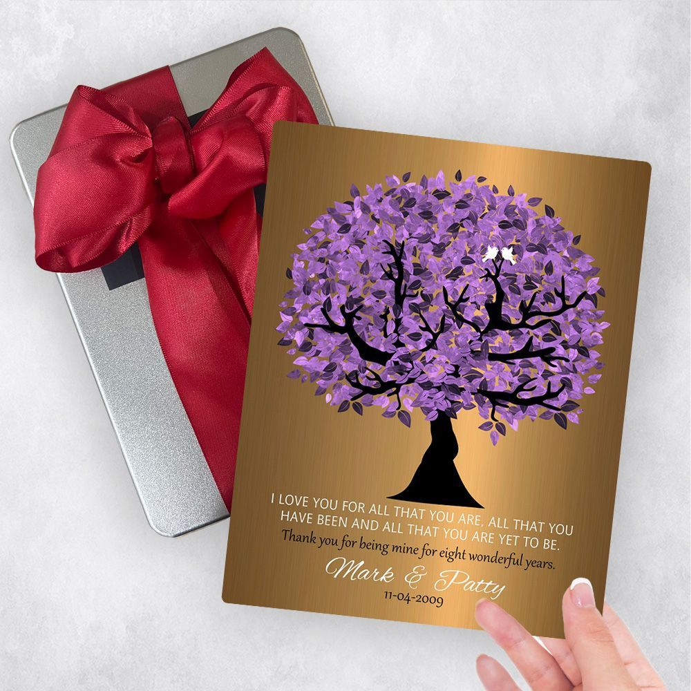 Brass Purple Tree 8th Anniversary Gift Delivery Box Gift for Couple TOY-1481