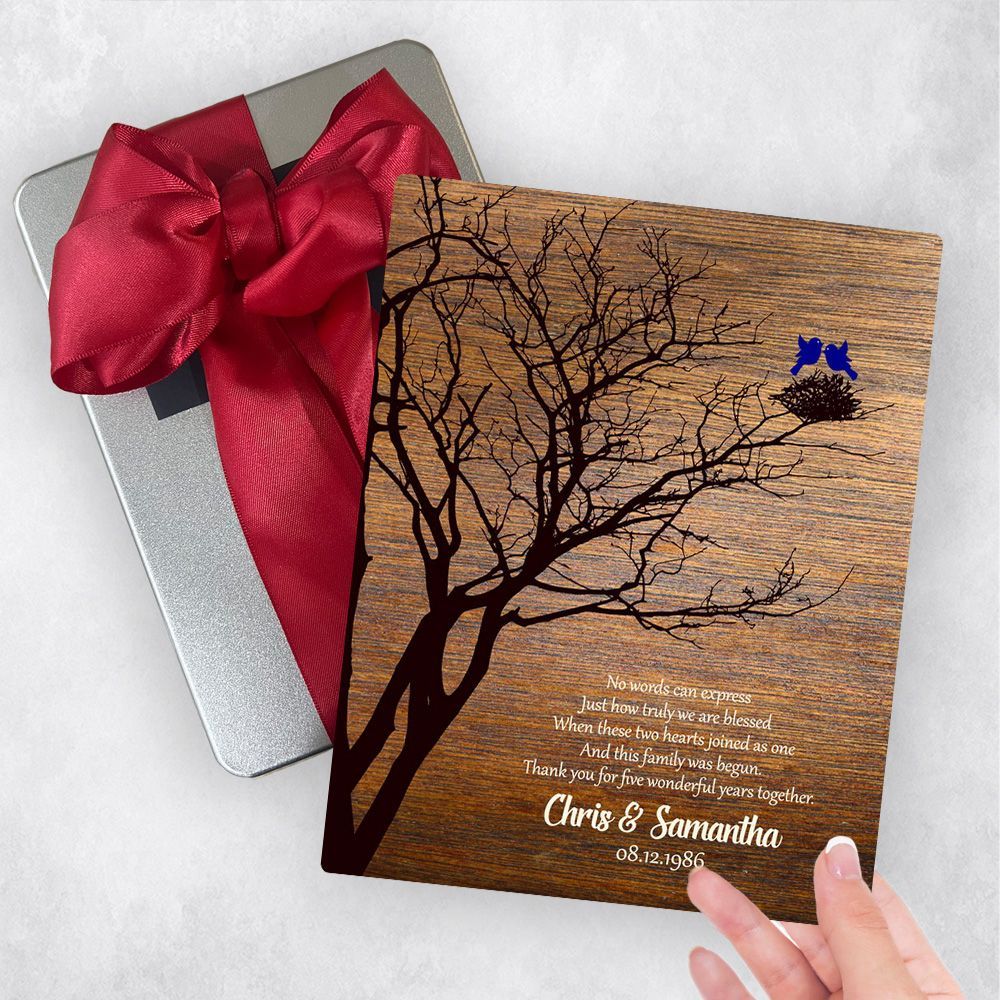 #1 Best Seller - Wood Branchy Tree with Nest 5th Anniversary Gift Delivery Box Gift for Couple TOY-1368