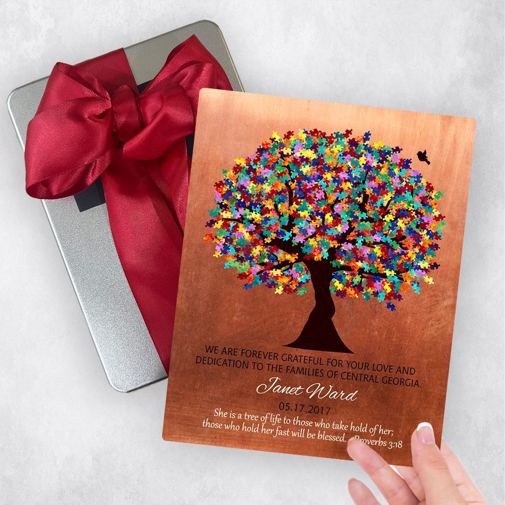 Copper Autism Puzzle Leaf Tree Teacher Appreciation Gift Delivery Box Gift for Educator TOY-1497