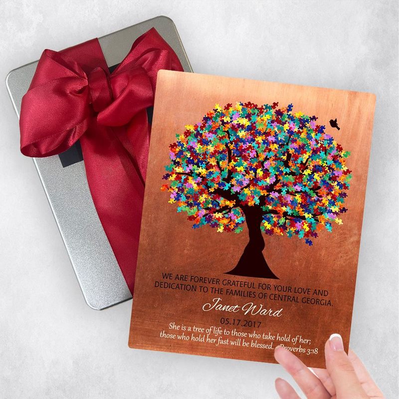Copper Autism Puzzle Leaf Tree Teacher Appreciation Gift Delivery Box Gift for Educator TOY-1497