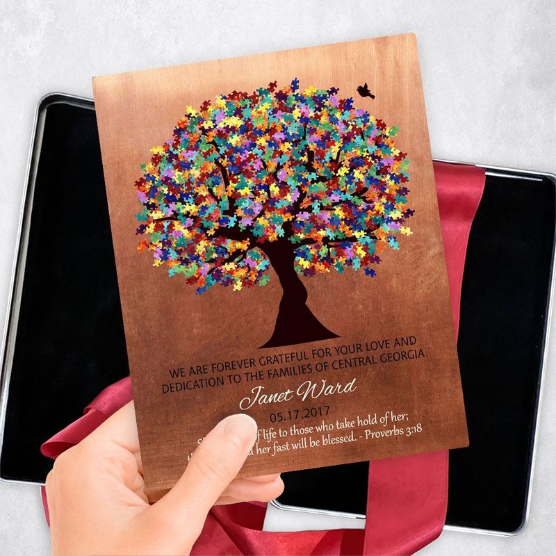 Copper Autism Puzzle Leaf Tree Teacher Appreciation Gift Delivery Box Gift for Educator TOY-1497