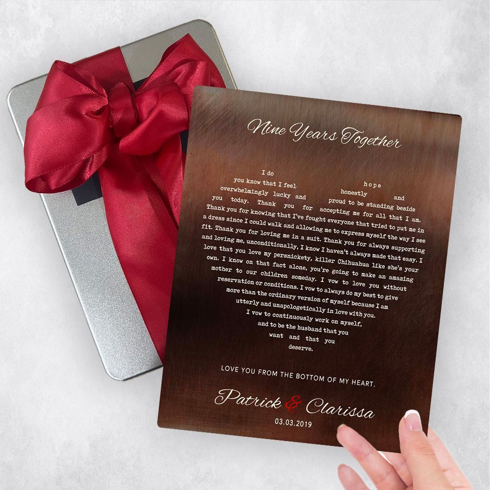 Bronze Heart Shape Song Lyrics 9th Anniversary Gift Delivery Box Gift for Couple TOY-1787