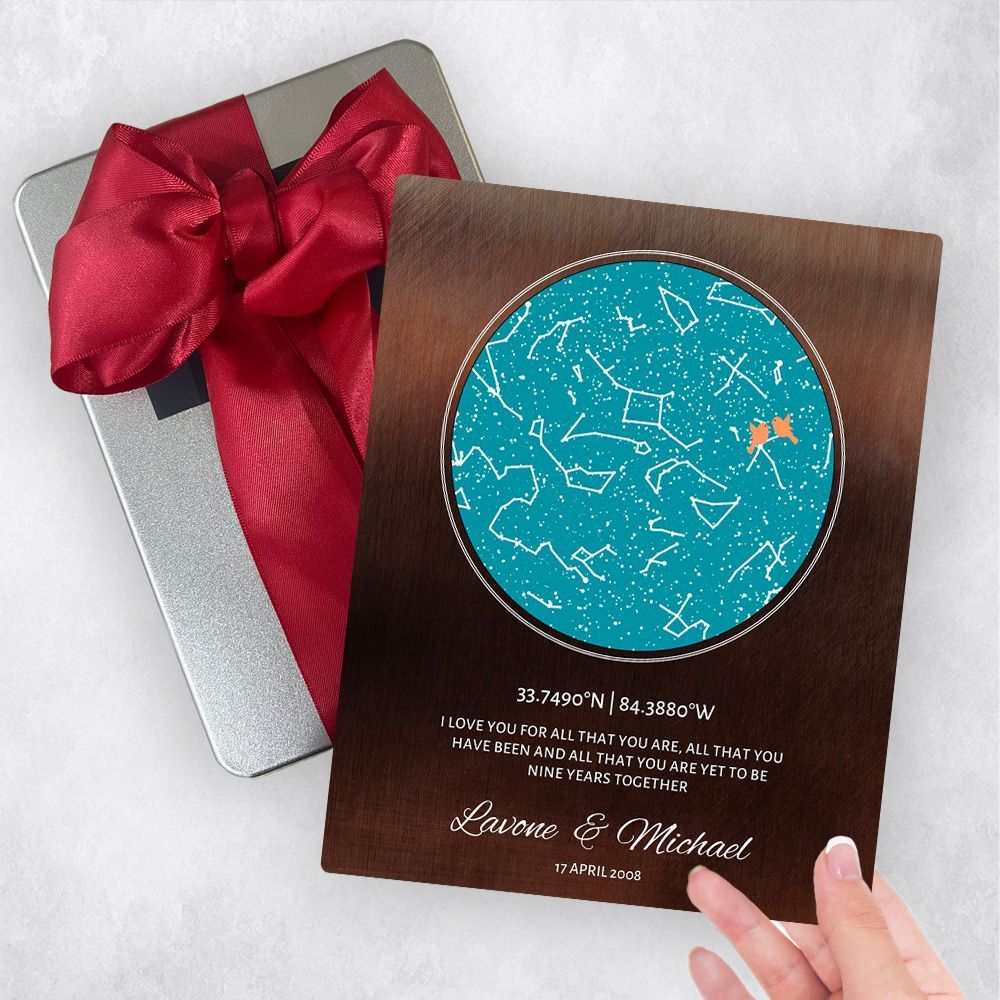 Bronze Star Map 9th Anniversary Gift Delivery Box Gift for Couple TOY-1745