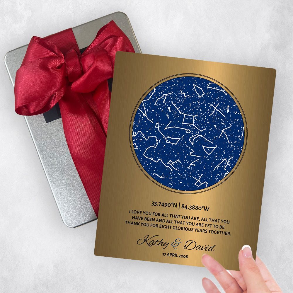 Brass Star Map 8th Anniversary Gift Delivery Box Gift for Couple TOY-1742