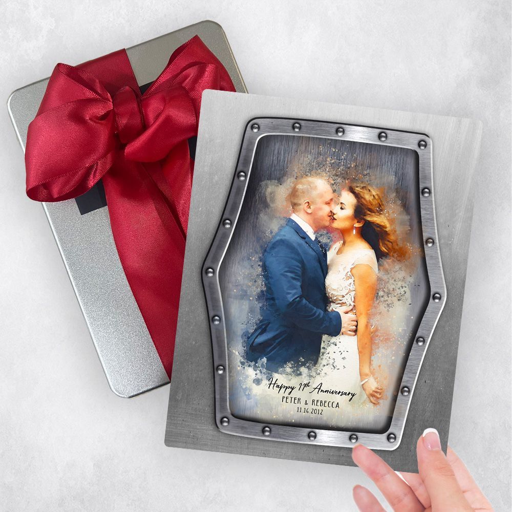 Steel Watercolor Portrait 11th Anniversary Gift Delivery Box Gift for Couple TOY-1838