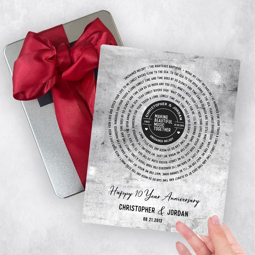 #1 Best Seller - Tarnished Tin Our Song Lyrics 10th Anniversary Gift Delivery Box Gift for Couple TOY-1910
