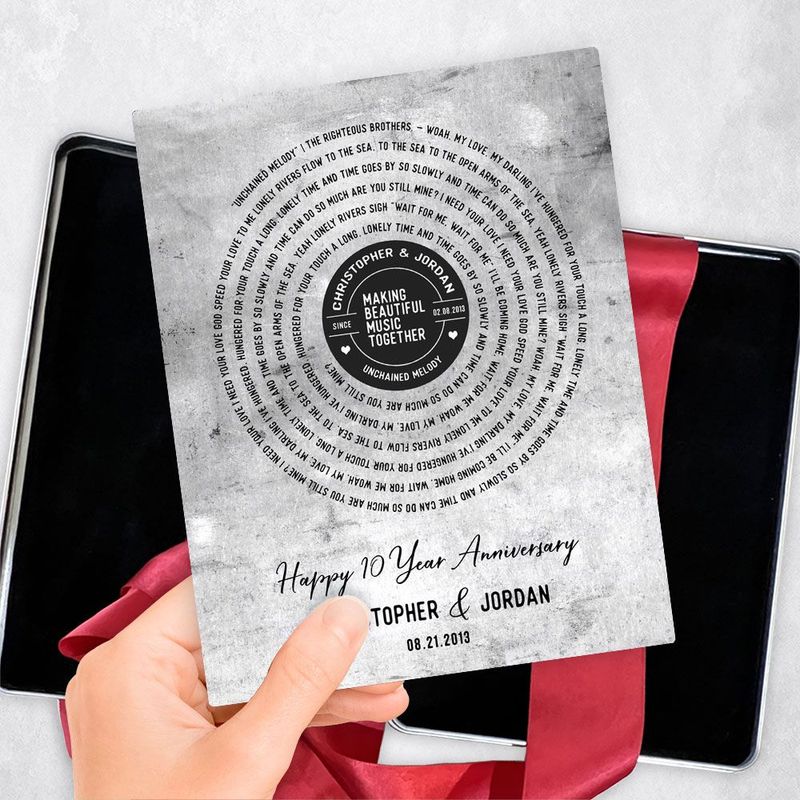 #1 Best Seller - Tarnished Tin Our Song Lyrics 10th Anniversary Gift Delivery Box Gift for Couple TOY-1910